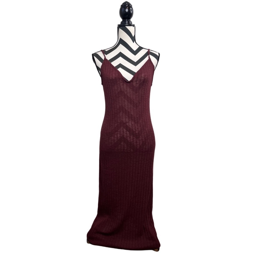 Free People Beach Boho V-Neck Ribbed Knit Midi Dress